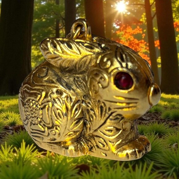 Vintage Max Factor Bunny Rabbit Solid Perfume Charm Aquarius Gold Tone Compact - Picture 1 of 11